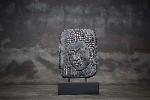 Decorative Cement Buddha Face Relief on a Stand - Grey