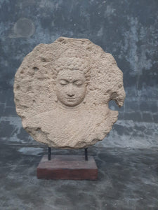 Decorative Stone Circle with Buddha Head Carving