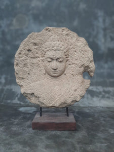 Decorative Stone Circle with Buddha Head Carving