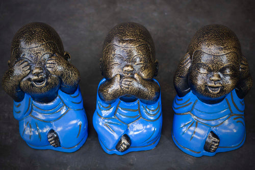 Hand-Painted Set of Three Buddhas - Deaf, Mute, Blind Gestures