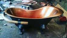 Load image into Gallery viewer, Handcrafted Copper Freestanding Bathtub With A Teak Towel Bar - Spa Quality