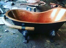 Load image into Gallery viewer, Handcrafted Copper Freestanding Bathtub With A Teak Towel Bar - Spa Quality