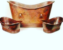 Load image into Gallery viewer, Freestanding Copper Bathtub with two additional Washbasins