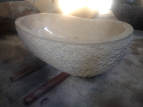 Handcrafted Marble Stone Freestanding Bathtub - Spa Quality (Oval)