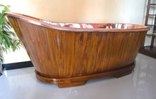 Load image into Gallery viewer, Handcrafted Teak Wood and Copper Freestanding Bathtub - Spa Quality