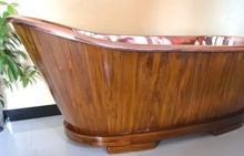 Load image into Gallery viewer, Handcrafted Teak Wood and Copper Freestanding Bathtub - Spa Quality