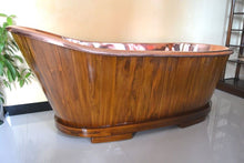 Load image into Gallery viewer, Handcrafted Teak Wood and Copper Freestanding Bathtub - Spa Quality