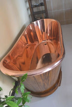 Load image into Gallery viewer, Handcrafted Teak Wood and Copper Freestanding Bathtub - Spa Quality