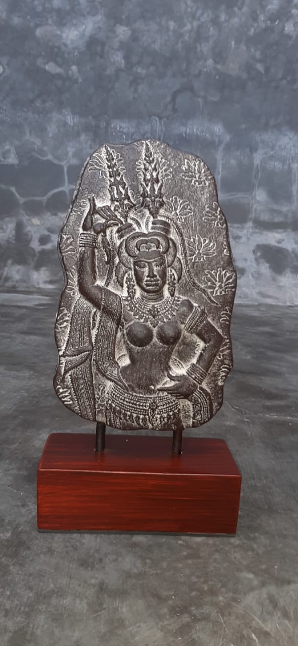 Dewi Sri Table Relief - Hindu Goddess Cement Sculpture on a Base