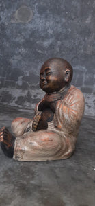 Sitting Smiling Shaolin Buddha Monk - Hands Over Heart